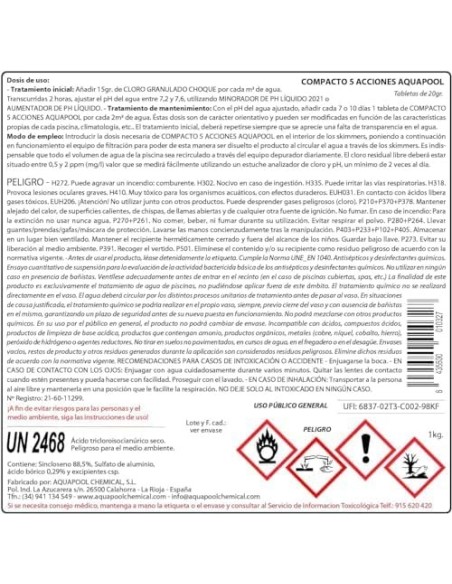 COMPACTO 5 ACCIONES AQUAPOOL (20 gr)