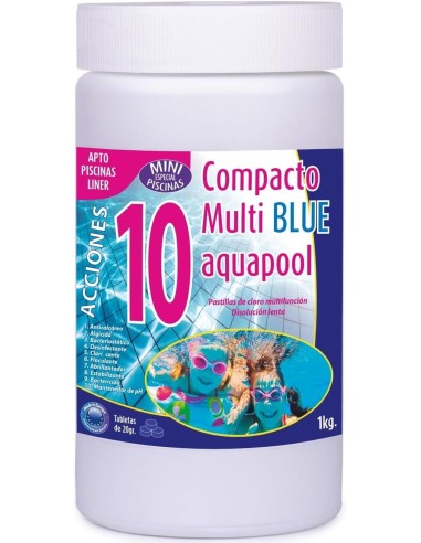 Cloro compacto multi blue 10 acciones Aquapool para la limpieza y mantenimiento de tu piscina
