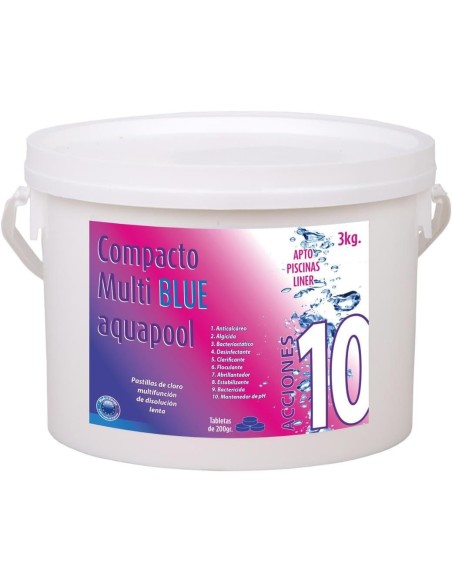 Cloro compacto multi blue 10 acciones Aquapool para la limpieza, desinfección y mantenimiento de tu piscina