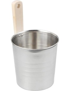 Cubo de acero inoxidable capacidad 5 litros con mango de madera para sauna