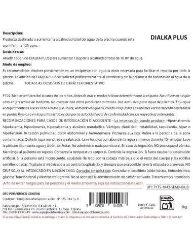 DIALKA PLUS Incrementador de alcalinidad para piscinas y spa