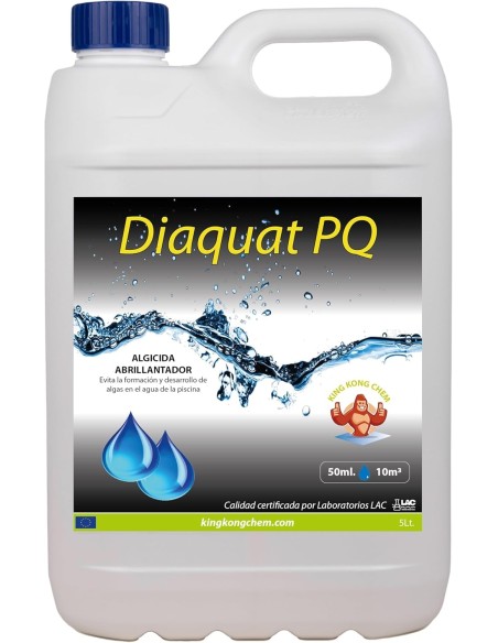Diaquat PQ algicida triple acción para piscinas con efecto clarificante. Incompatible con piscinas liner.