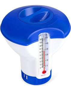 Dosificador flotante pequeño con termómetro para tu piscina.