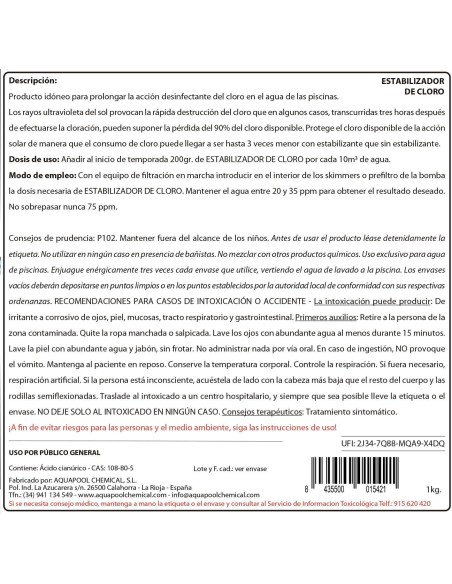 ESTABILIZADOR DE CLORO Retrasa la destrucción del cloro