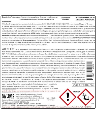 INVERNADOR LÍQUIDO SIN COBRE desinfectante y algicida