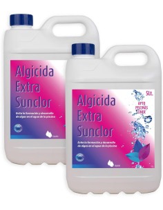 Pack de 2 garrafas 5 litros de algicida extra Sunclor para limpieza de tu piscina.