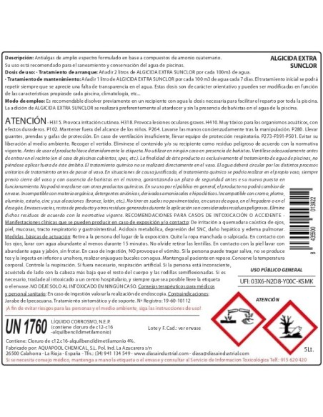 PACK 2 UDS ALGICIDA EXTRA SUNCLOR (2x5L)