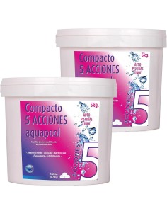 Pack 2 unidades cubo 5 kg pastillas de cloro 200 gramos compacto 5 acciones Aquapool