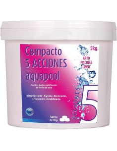 Pack 2 unidades cubo 5 kg pastillas de cloro 200 gramos compacto 5 acciones Aquapool 2
