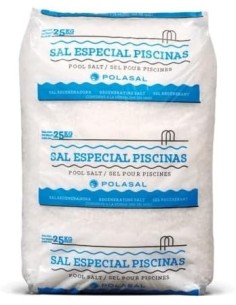 Sal especial para piscinas de la marca Polasal saco 25 kg.