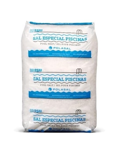 Sal especial para piscinas de la marca Polasal saco 25 kg.