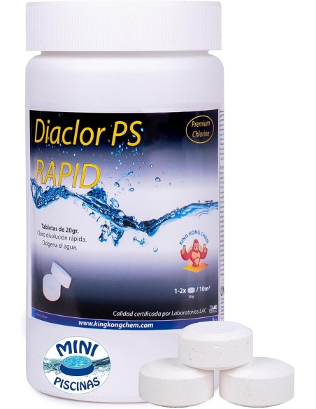 Diaclor PS Rapid pastillas cloro de choque y disolución rápida para limpieza de tu piscina.