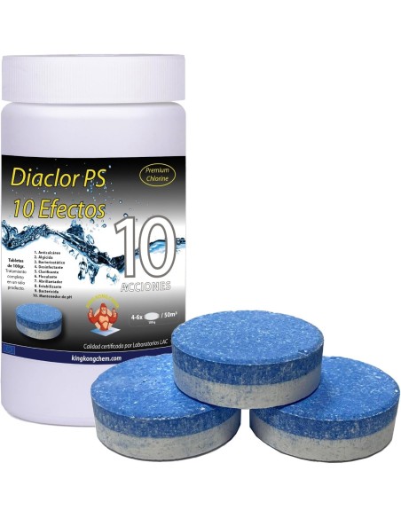 Diaclor PS 10 efectos tratamiento químico completo y eficaz para mantener el agua limpia, clara y segura más tiempo.